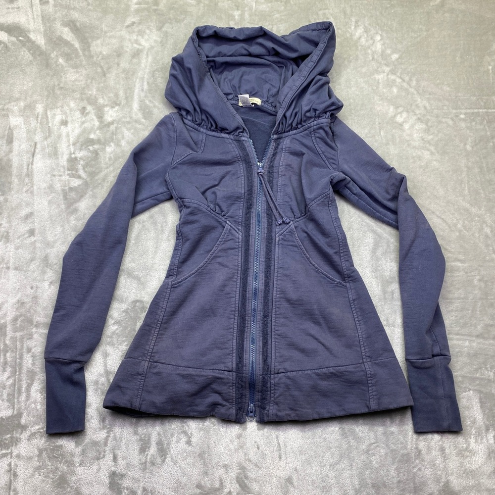 Prairie Underground Hooded Full Zip Jacket Tunic Blue Organic Cotton Women USA S